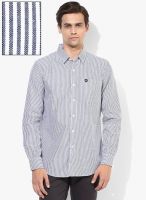 Giordano Navy Blue Striped Slim Fit Casual Shirt