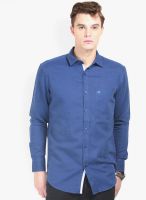 HW Blue Solid Regular Fit Casual Shirt