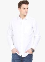 HW White Solid Regular Fit Casual Shirt