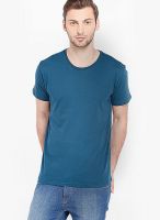 Highlander Blue Solid Round Neck T-Shirts