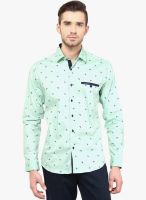 Invern by Monteil Green Printed Slim Fit Casual Shirt