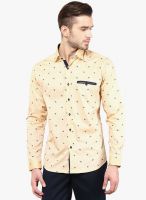 Invern by Monteil Yellow Printed Slim Fit Casual Shirt