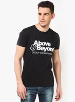 Jack & Jones Black Solid Round Neck T-Shirts