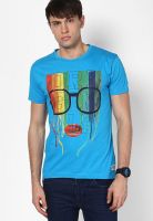 Jack & Jones Blue Printed Round Neck T-Shirts