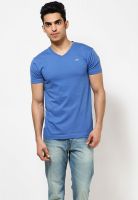 Jack & Jones Blue Solid V Neck T-Shirts