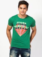 Jack & Jones Green Printed Round Neck T-Shirts