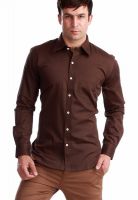 Jogur Solid Brown Casual Shirt