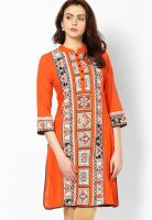 Rain & Rainbow Cotton Orange Straight Kurta