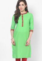 Span Green Embroidered Kurtis