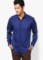 Wills Lifestyle Navy Blue Casual Shirt