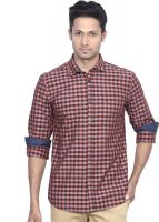D'INDIAN CLUB Men's Checkered Casual Maroon Shirt