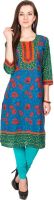 Diti Casual Floral Print Women's Kurti(Blue)