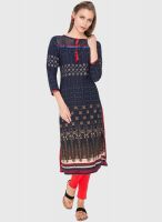 Folklore Navy Blue Printed Kurta