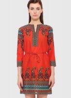 ITI Red Colored Printed Shift Dress
