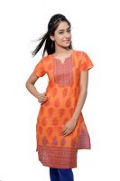Juniper Casual Printed Women's Kurti(Orange)
