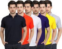 Krazy Katz Solid Men's Polo Neck Multicolor T-Shirt(Pack of 6)