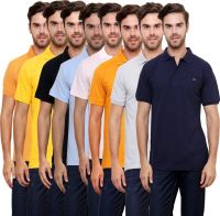 Lemon & Vodka Solid Men's Polo Neck Multicolor T-Shirt(Pack of 8)