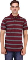 Mudo Striped Men's Polo Neck Maroon T-Shirt