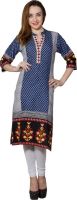 Rialto Casual Embroidered Women's Kurti(White, Blue) Rialto Casual Embroidered Women's Kurti(White, Blue)
