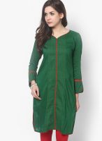 Span Green Embroidered Kurtis