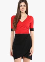 Tshirt Company Red Colored Solid Asymmetric Dress