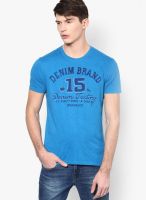Wrangler Blue Printed Round Neck T-Shirts