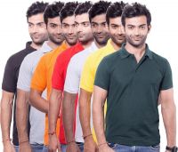 Zuvic Solid Men's Polo Neck Multicolor T-Shirt(Pack of 7)