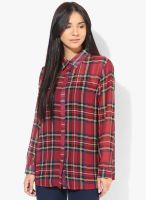 Boohoo Red Kelly Tartan Check Oversized Chiffon Shirt