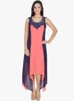 Mayra Pink Colored Embroidered Asymmetric Dress