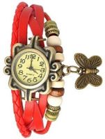 Pappi Boss Red Leather Bracelet Butterfly Analog Watch - For Girls, Women