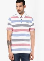 Puma White Striped Polo T-Shirts