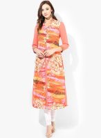 Rain & Rainbow Orange Printed Kurta