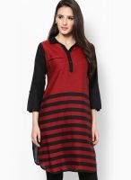 Raindrops Maroon Striped Print Cotton Silk Kurta