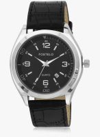 FOSTELO Black/Black Leather Analog Watch