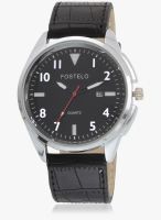 FOSTELO Black/Black Leather Analog Watch