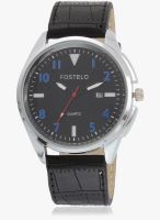 FOSTELO Black/Black Leather Analog Watch