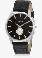 FOSTELO Black/Black Leather Analog Watch