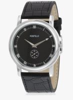 FOSTELO Black/Black Leather Analog Watch