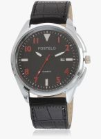 FOSTELO Black/Black Leather Analog Watch