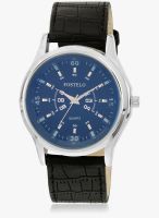 FOSTELO Blue/Black Leather Analog Watch