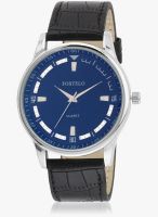 FOSTELO Blue/Black Leather Analog Watch