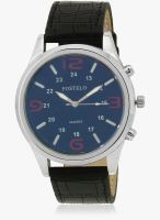 FOSTELO Blue/Black Leather Analog Watch