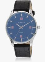 FOSTELO Blue/Black Leather Analog Watch