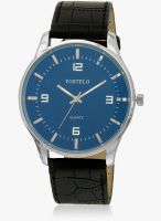 FOSTELO Blue/Black Leather Analog Watch