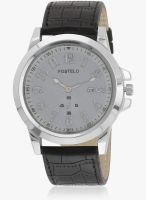 FOSTELO Grey/Black Leather Analog Watch