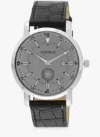 FOSTELO Grey/Black Leather Analog Watch