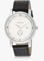 FOSTELO White/Black Leather Analog Watch