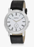 FOSTELO White/Black Leather Analog Watch