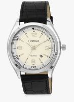 FOSTELO White/Black Leather Analog Watch