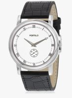 FOSTELO White/Black Leather Analog Watch